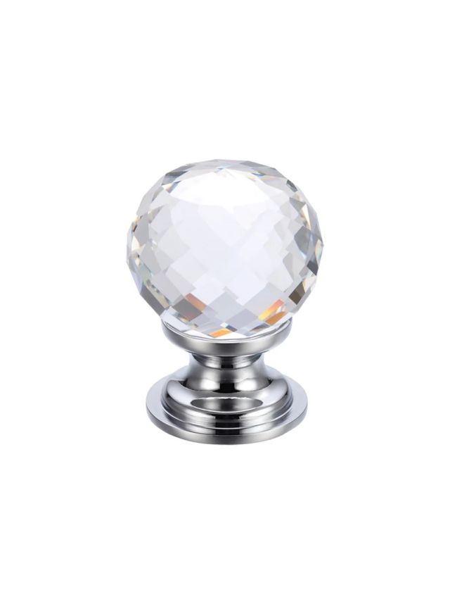 Zoo Hardware Glass Ball Cabinet Knob - Facetted 30mm - Chrome