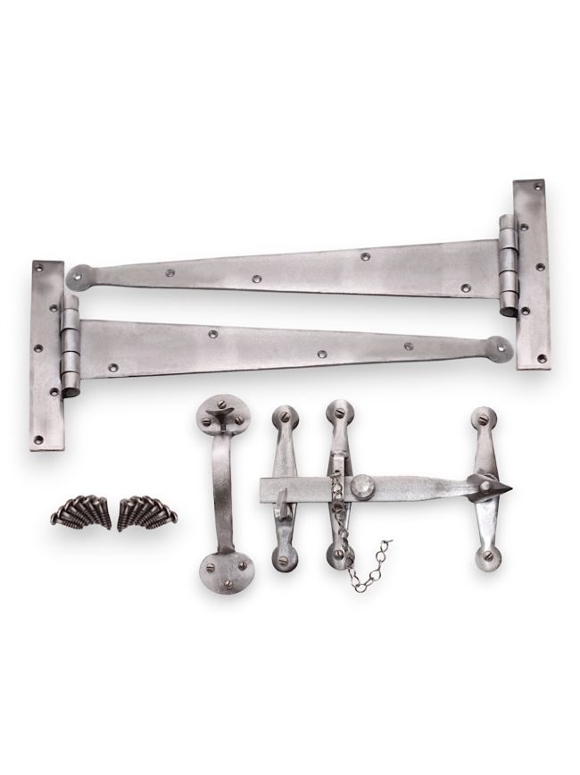 Heavy Duty Handforged Door Hardware Kit Pewter