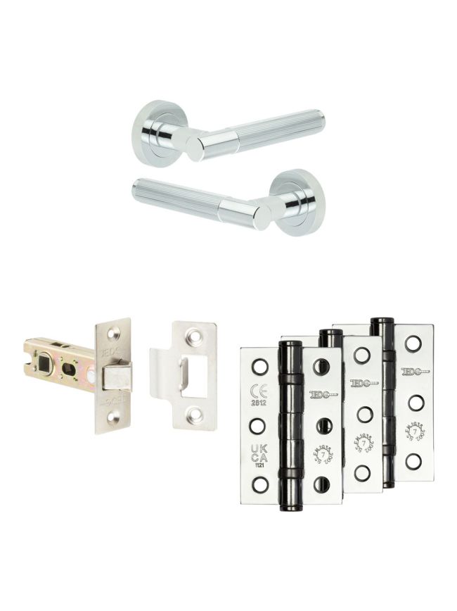 Complete Venice Door Handle Pack - Internal Doors - Polished Chrome - 64mm / 3-inch Hinges - JE-F1B-PC