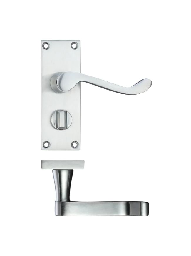 Zoo Hardware Project Victorian scroll lever on privacy backplate -114mm x 40mm - Satin Chrome