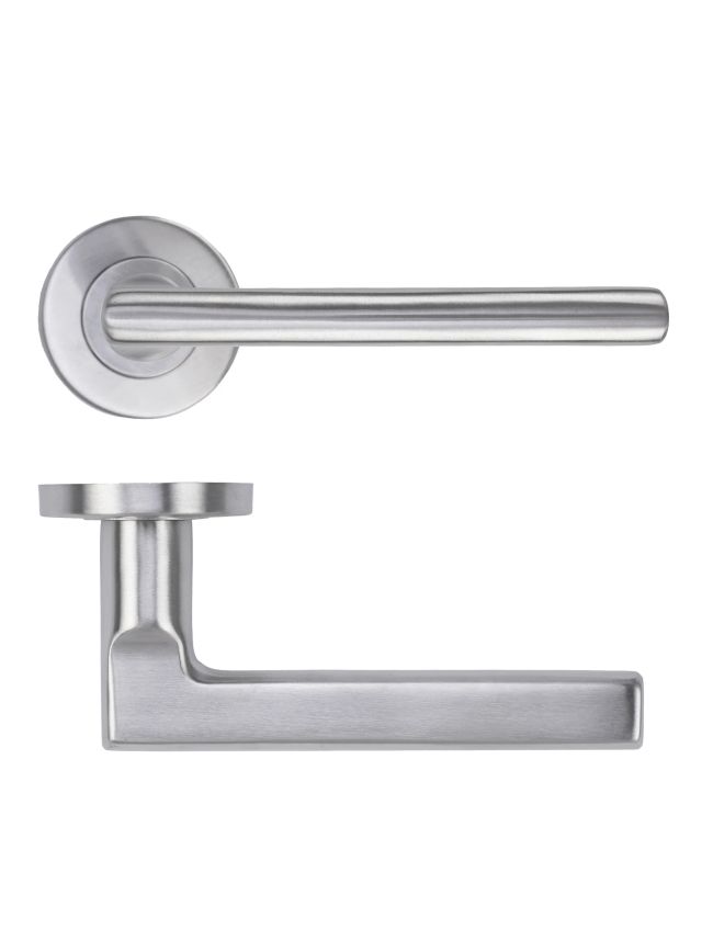 Zoo Hardware Modern Lever on Round Rose 52mm x 8mm Push-on Rose - BS EN 1906 Grade 3 - Grade 201 - Satin Stainless