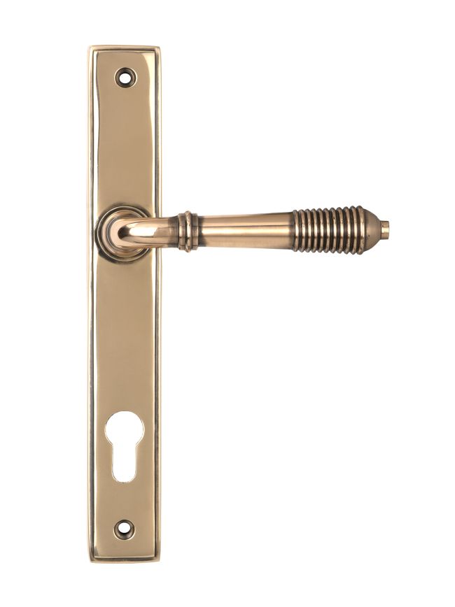 Polished Bronze Reeded Slimline Lever Espag. Lock Set