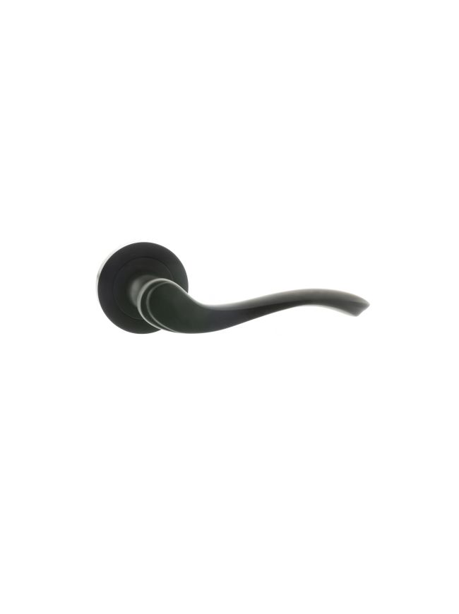 Old English Warwick Lever Door Handle on Round Rose - Matt Black (Pair)
