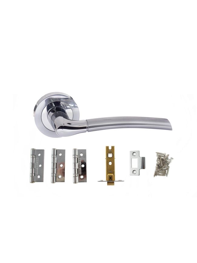 Atlantic Swell Door Pack Bundle (2.5" Latch, 3"x2" Hingesx3) - Satin Chrome/Polished Chrome