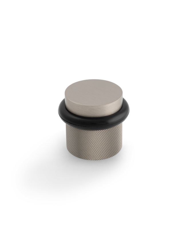 Valli 38 x 35mm - Floor Mounted Knurled Doorstop - Concealed Fix - Satin Nickel PVD