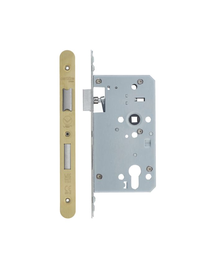 Zoo Hardware Din Euro Sashlock- Backset 60mm - 2 Pc Forend - Radius - PVDSB- Single Throw - Satin