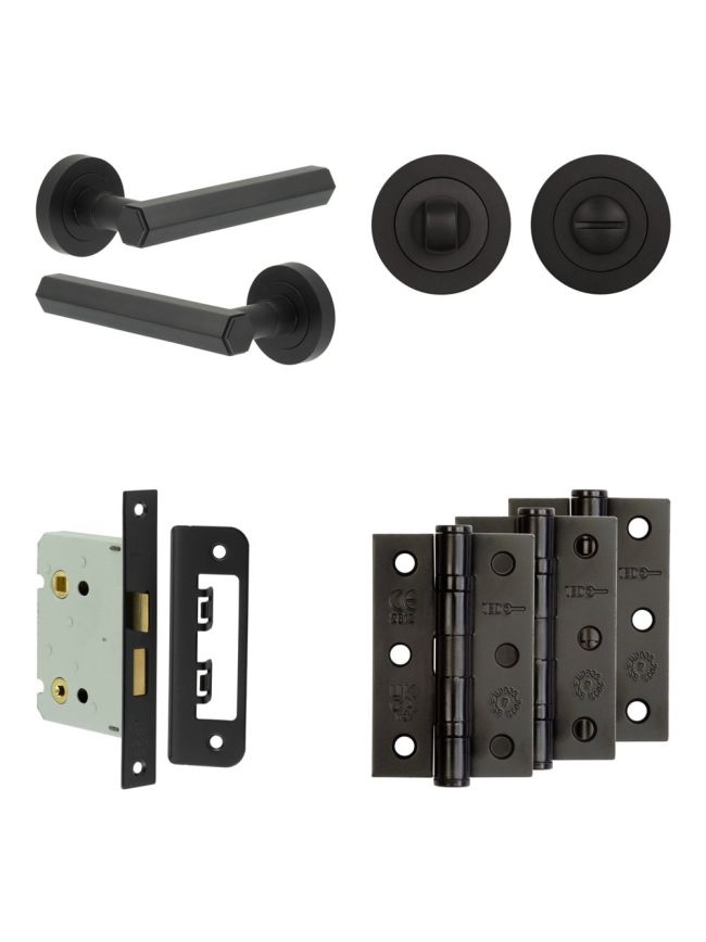 Complete Hex Door Handle Pack - Bathroom - Black - By Frelan Hardware - JE-C6B3-MB