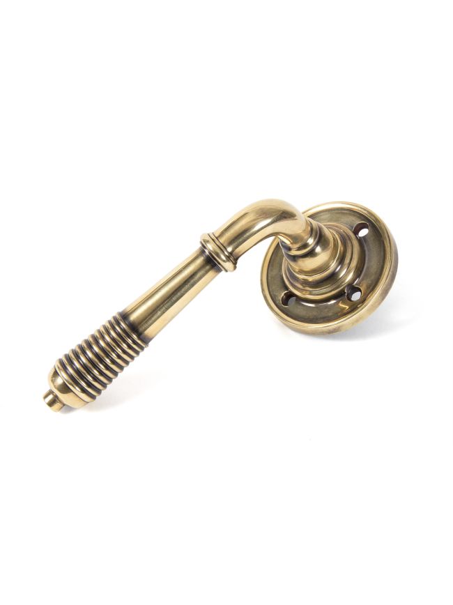 Aged Brass Reeded Lever on Rose Set - Unsprung