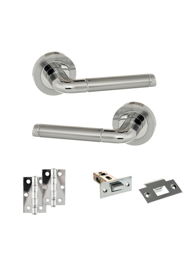 Eco Ocean Door Handle Pack (Latch Set - 2.5" Latch, 3" Hinges x2) - Satin Chrome/Polished Chrome