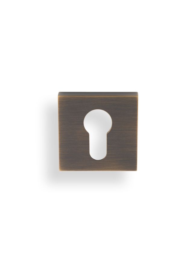 Valli Euro Profile Push-on Square Rosette Escutcheon - Antique Brass