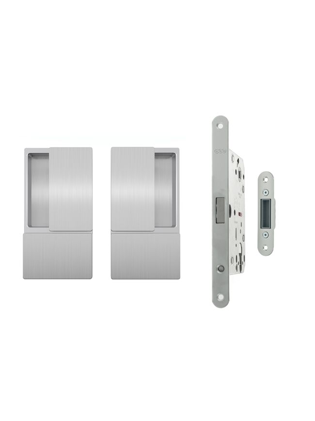 AGB Wave Flush Door Handle & Euro Profile Lock Set - Satin Chrome