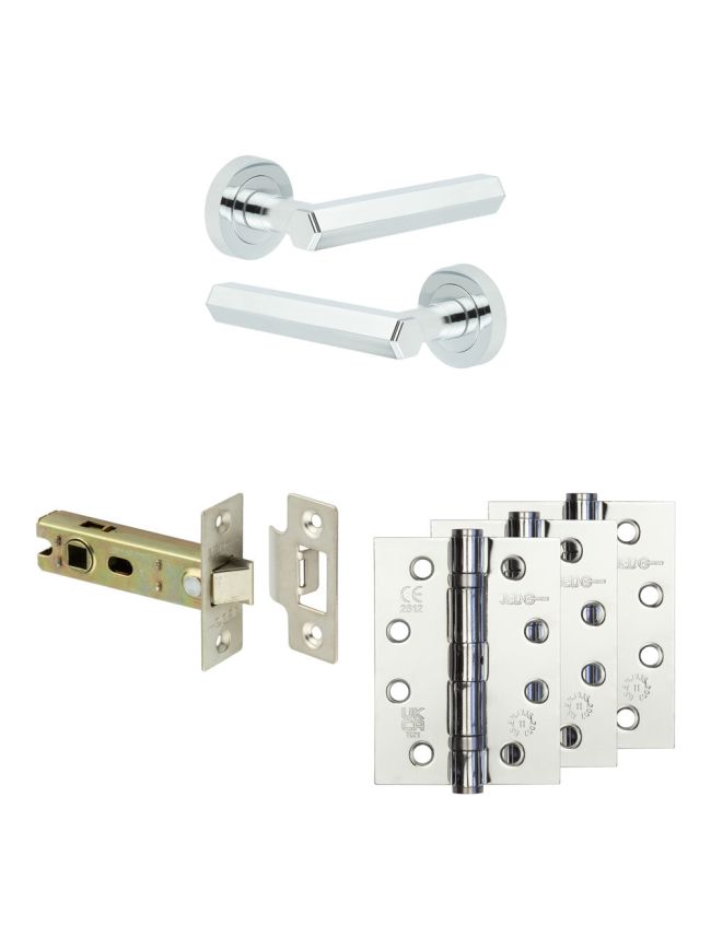 Complete Hex Door Handle Pack - Internal Doors - Polished Chrome - 76mm / 4-inch Hinges - JE-C3A-PC