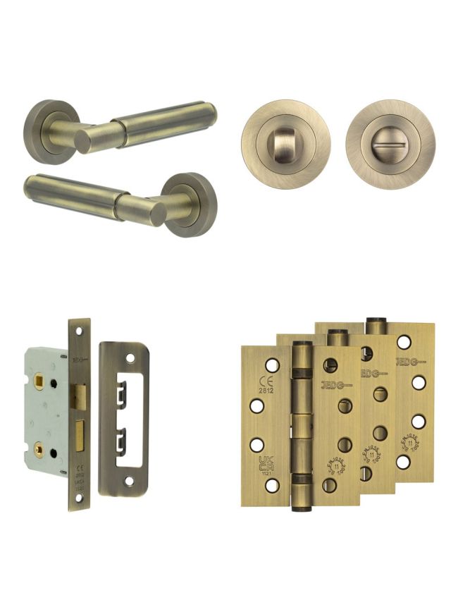 Complete Bloom Door Handle Pack - Bathroom - Antique Brass - By Frelan Hardware - JE-B5A3-AB