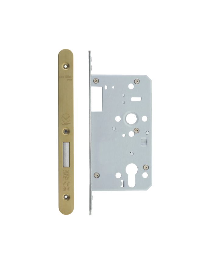 Zoo Hardware Din Euro Deadlock- Backset 60mm - 2 Pc Forend - Radius - PVDSB- Single Throw - Satin