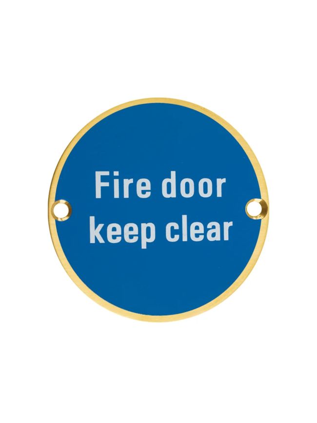 Zoo Hardware Fire Door Keep Clear - 76mm dia - Brass
