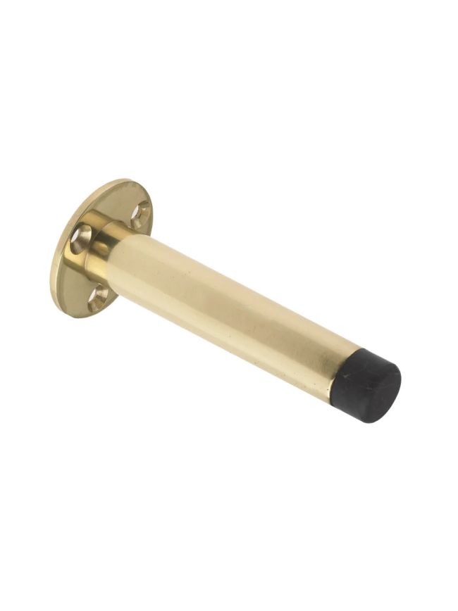 Zoo Hardware Door Stop - Cylinder with Rose 90mm - Face Fix - Brass