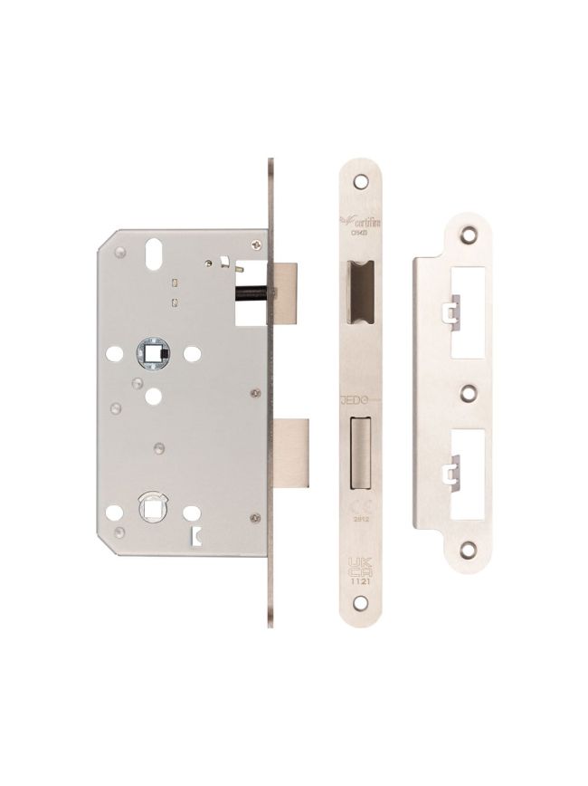 Jedo 78mm Din Bathroom Locks 60mm Backset Radiused Satin Stainless Steel - By Frelan Hardware - JL-DB60RSSS