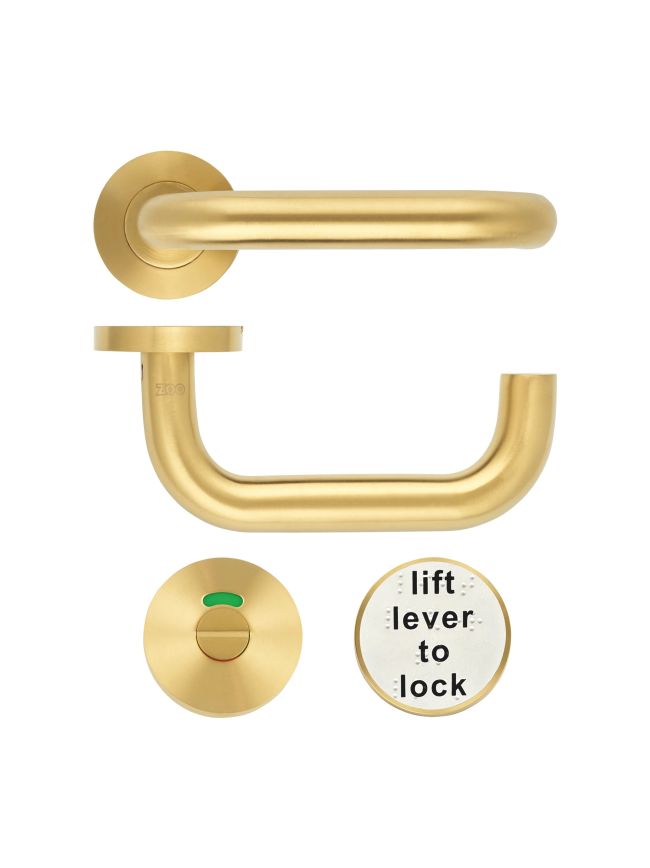 Zoo Hardware 19mm Lift to Lock Tubular Return to Door Lever set -Push On Rose - Grade 304 - PVD Satin Brass