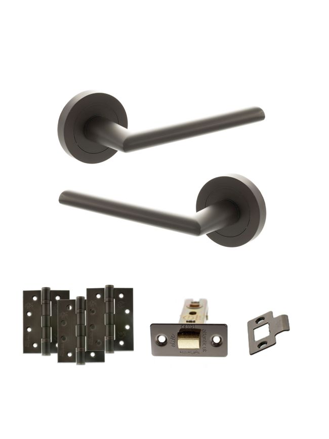 STATUS Alabama Door Handle Pack (Latch Set - 2.5" CE Latch, 4" Fire Rated Hinges x3) - Urban Dark Bronze