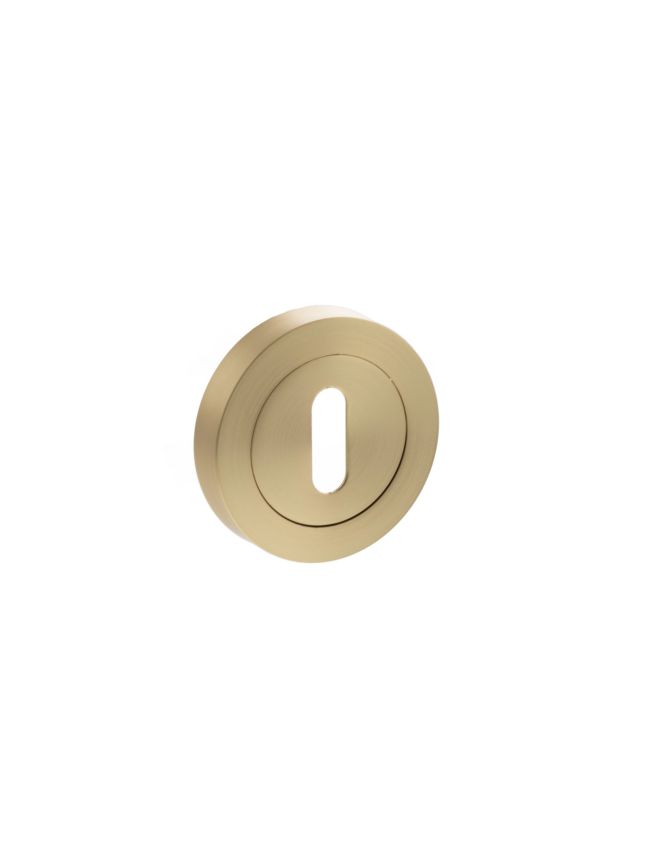STATUS Key Escutcheons on Round Rose - Satin Brass (Pair)