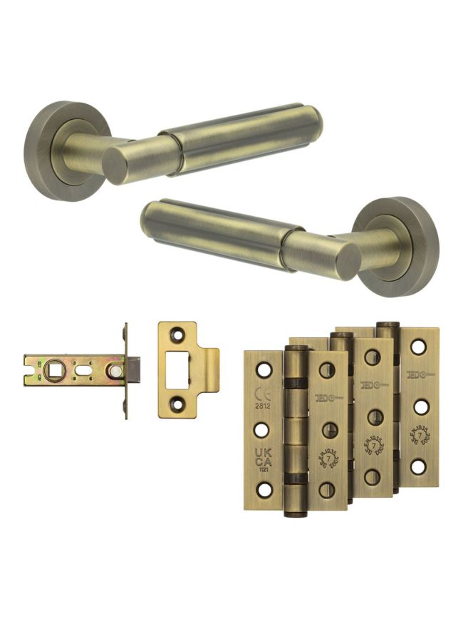 Complete Bloom Door Handle Pack - Internal Doors - Antique Brass - By Frelan Hardware - JE-B1B-AB