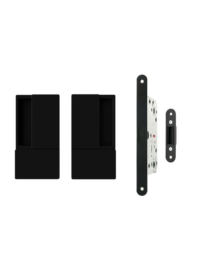 AGB Wave Flush Door Handle & Latch Set - Matt Black