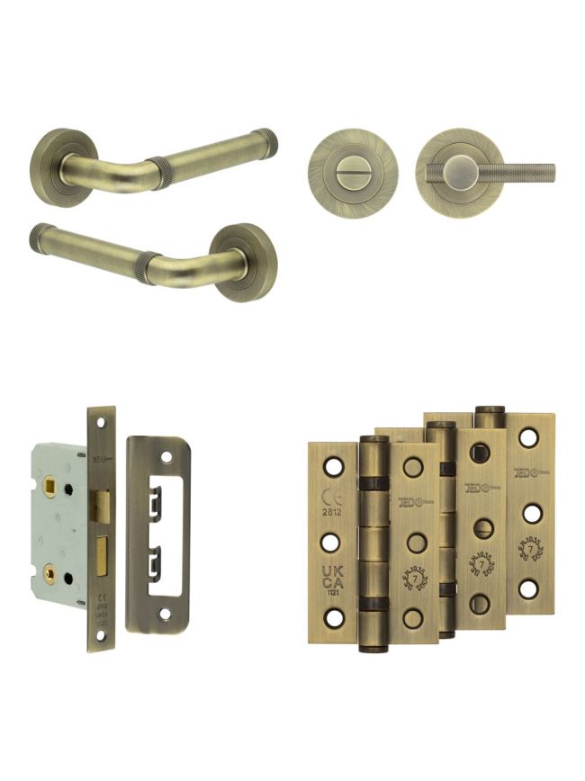 Complete Midtown Door Handle Pack - Bathroom - Antique Brass - By Frelan Hardware - JE-G5B1-AB