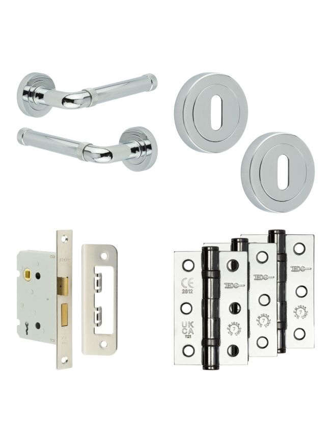 Complete Midtown Door Handle Pack - Sashlock - Polished Chrome - 76mm / 3-inch Hinges - JE-G8B8-PC