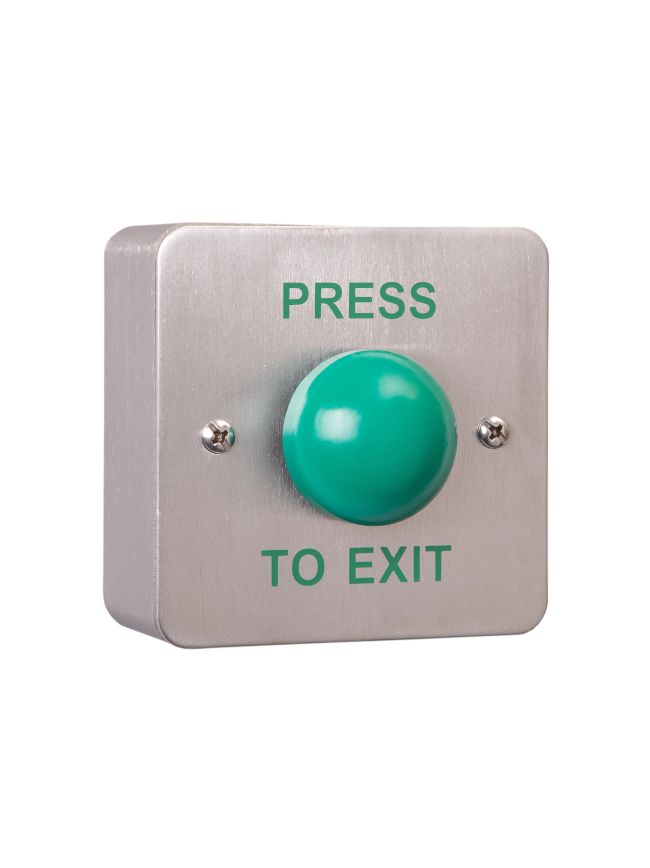 Zoo Hardware Standard Stainless Steel Plate, Green Dome Steel Button c/w Kobo Back Box - "Press to Exit"