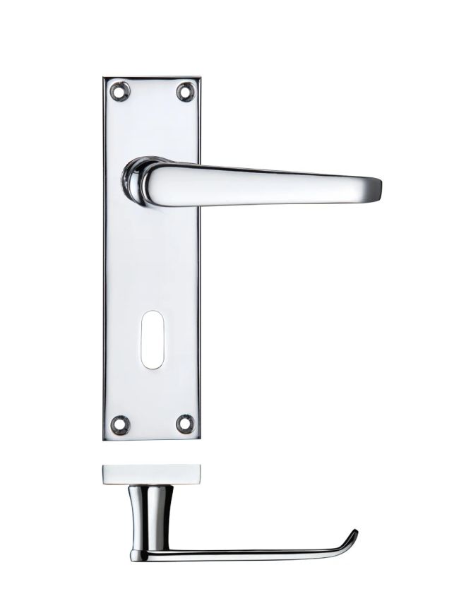 Zoo Hardware Project Victorian flat lever on lock backplate 150 x 40mm - Polished Chrome