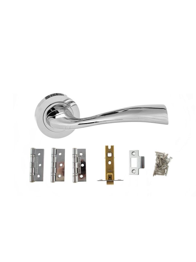 Atlantic Wave Door Pack Bundle (2.5" Latch, 3"x2" Hingesx3) - Polished Chrome