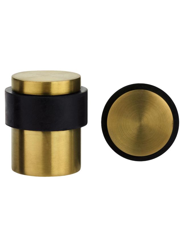 Zoo Hardware Door Stop Floor Mounted - Round Collared Flat Top 35mm dia - Favo Satin Brass