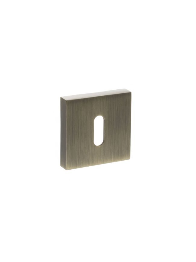 STATUS Key Escutcheons on S4 Square Rose - Antique Brass (Pair)
