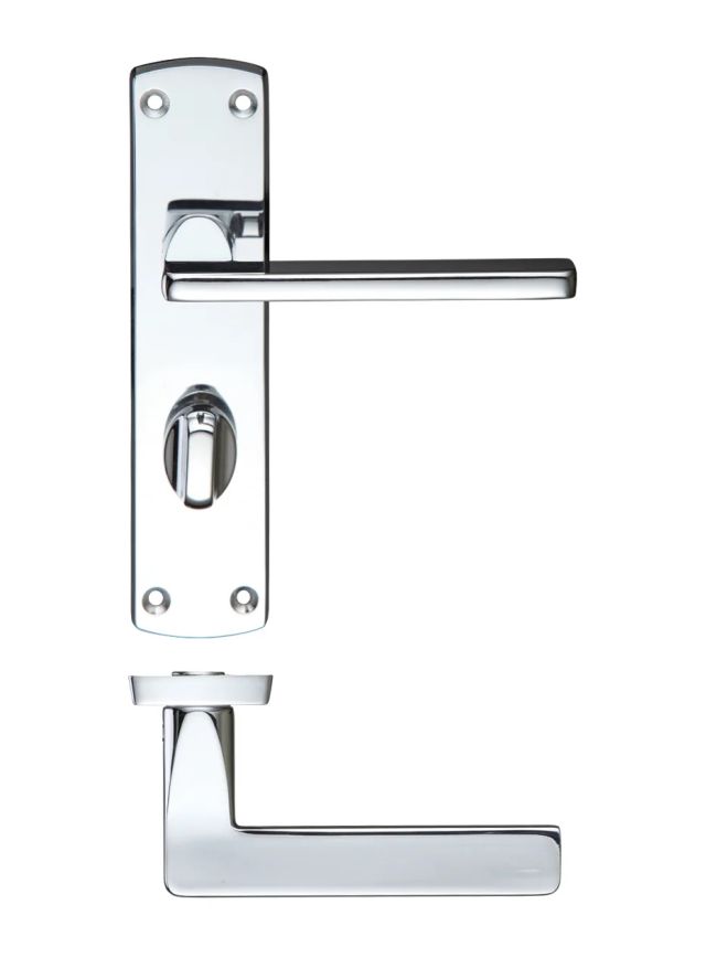 Zoo Hardware Leon lever on bathroom backplate - Polished Chrome