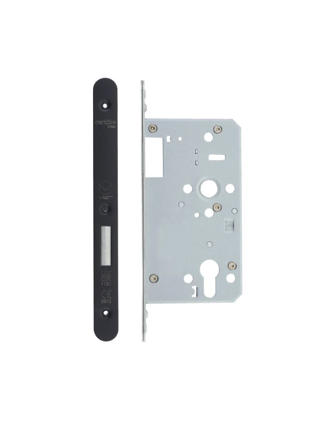 Zoo Hardware Din Euro Deadlock- Backset 60mm - 2 Pc Forend - Radius - PCB - Single Throw - Black
