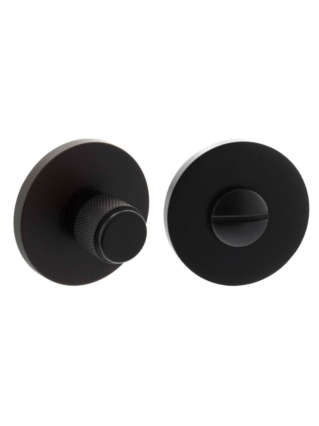 Millhouse Brass Knurled WC Turn and Release on 5mm Slimline Round Rose - Matt Black