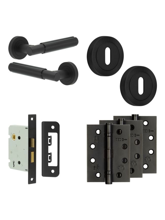 Complete Bloom Door Handle Pack - Sashlock - Matt Black - 76mm / 4-inch Hinges - JE-B8A8-MB