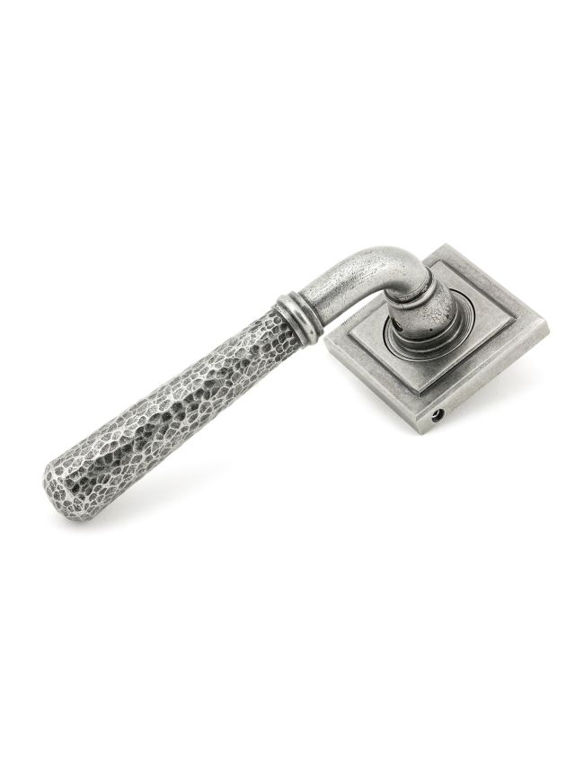 Pewter Hammered Newbury Lever on Rose Set (Square) - Unsprung