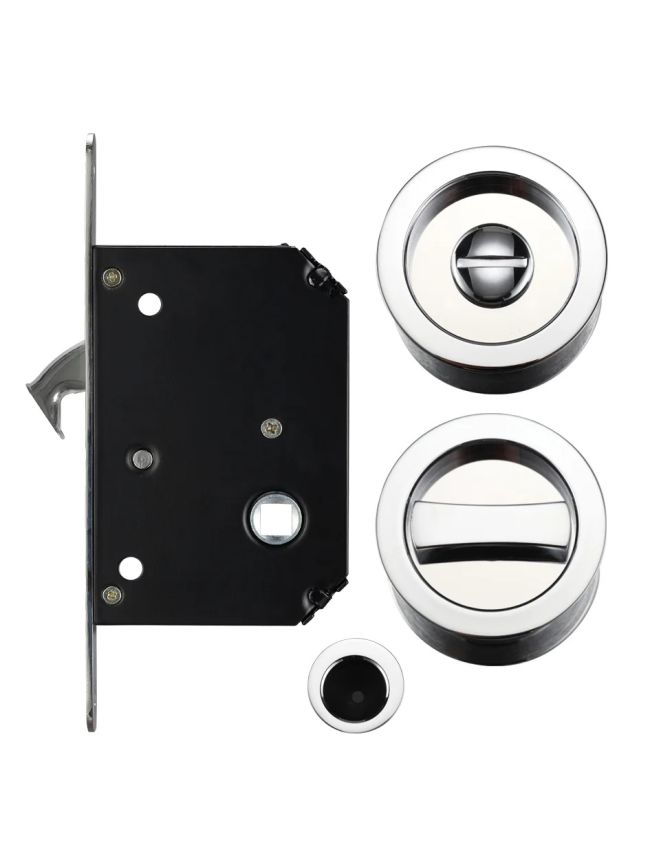 Zoo Hardware Sliding Door Lock Set - Suitable for 35-45mm Thick Doors - Polished Chrome