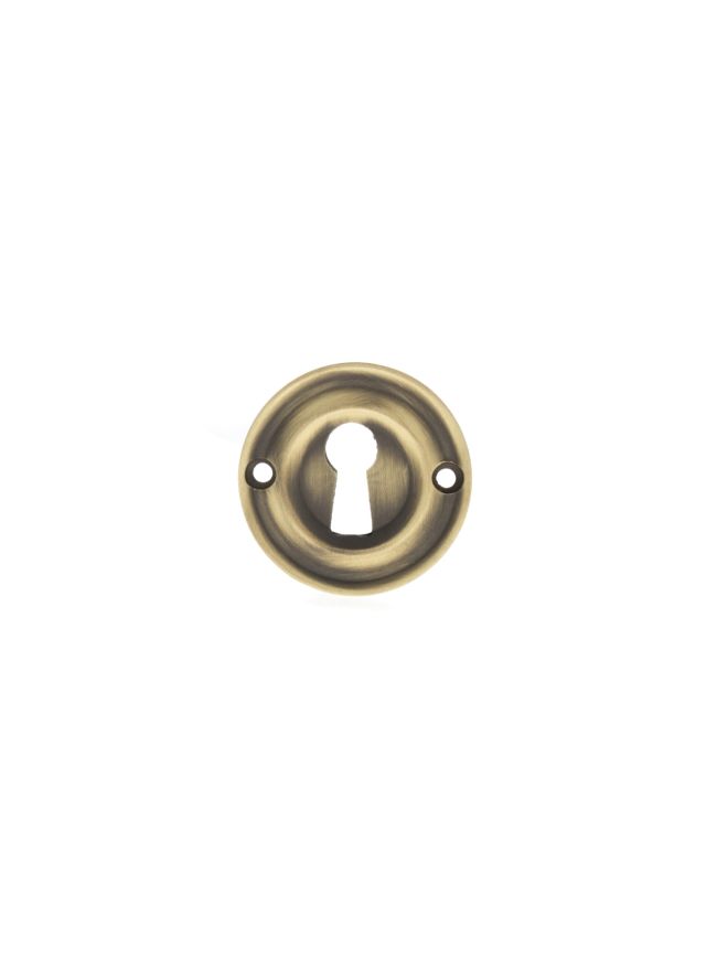Old English Solid Brass Open Key Hole Escutcheons - Matt Antique Brass (Pair)