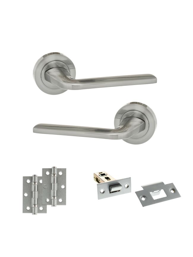 Eco Surf Door Handle Pack (Latch Set - 2.5" Latch, 3" Hinges x2) - Satin Chrome