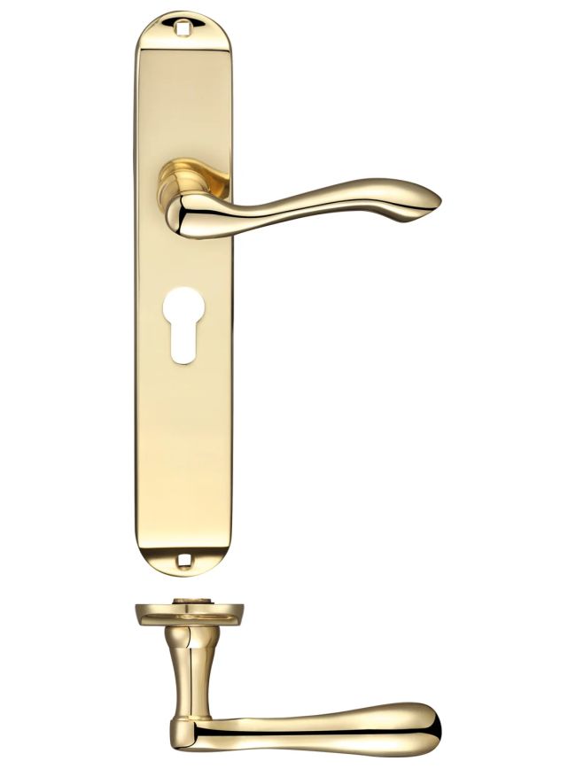 Zoo Hardware Arundel Lever Euro Lock (47.5mm c/c) Furniture - Long Plate 245 x 42mm - Polished Brass
