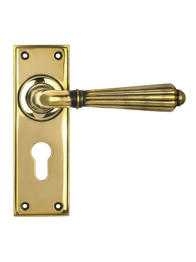 Aged Brass Hinton Lever Euro Lock Set