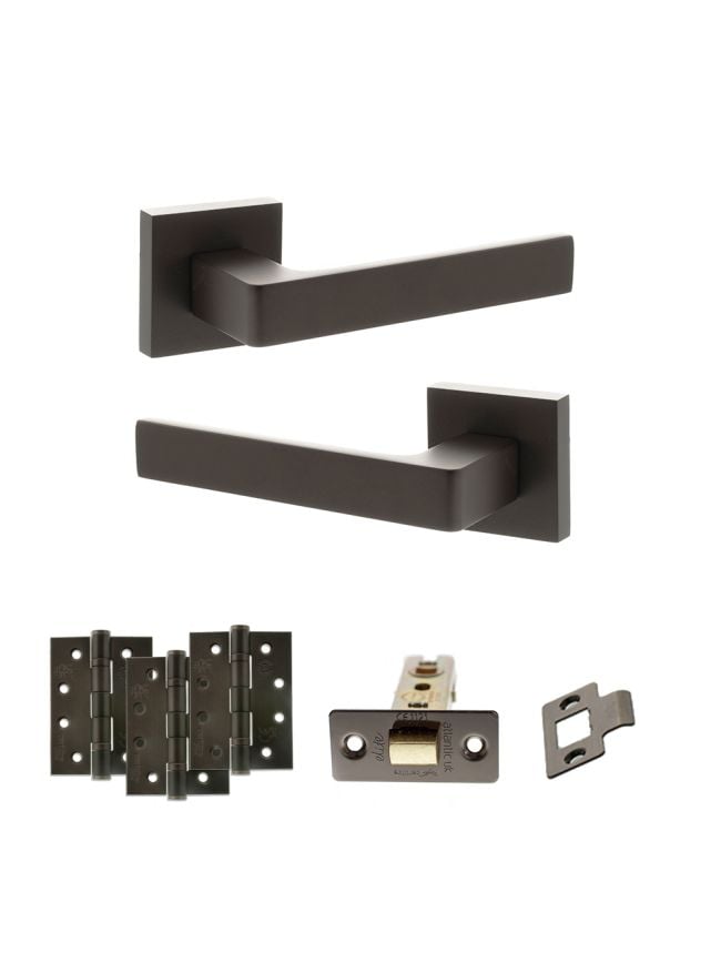 STATUS Montana Door Handle Pack (Latch Set - 2.5" CE Latch, 4" Fire Rated Hinges x3) - Urban Dark Bronze