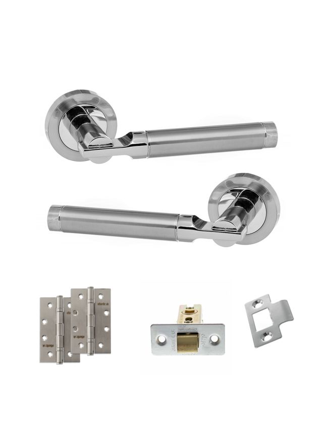 STATUS Dakota Door Handle Pack (Latch Set - 3" CE Latch, 4" Slim Knuckle Hinges x2) - Satin Chrome/Polished Chrome