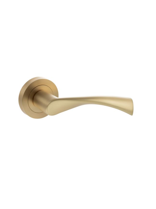 STATUS Colorado Lever Door Handle on Round Rose - Satin Brass (Pair)