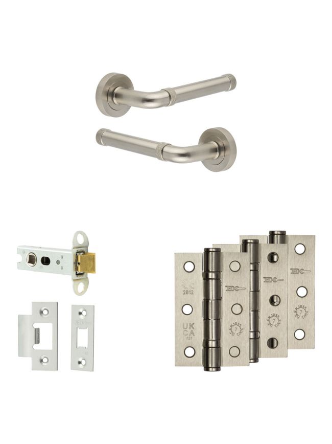 Complete Midtown Door Handle Pack - Heavy Duty Latch - Satin Nickel - 76mm / 3-inch Hinges - JE-G21B-SN