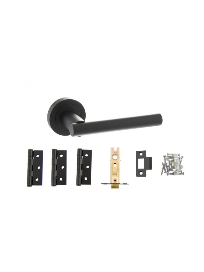 Atlantic Nebraska Door Pack Bundle (3" Latch, 3"x2" Hingesx3) - Matt Black