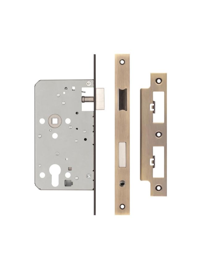 72mm Antique Brass Din Euro Escape Lock 60mm Backset - By Frelan Hardware - JL-DE60AB