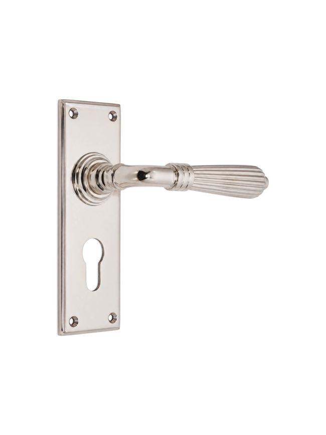 Regency Lever on Backplate Euro Polished Nickel